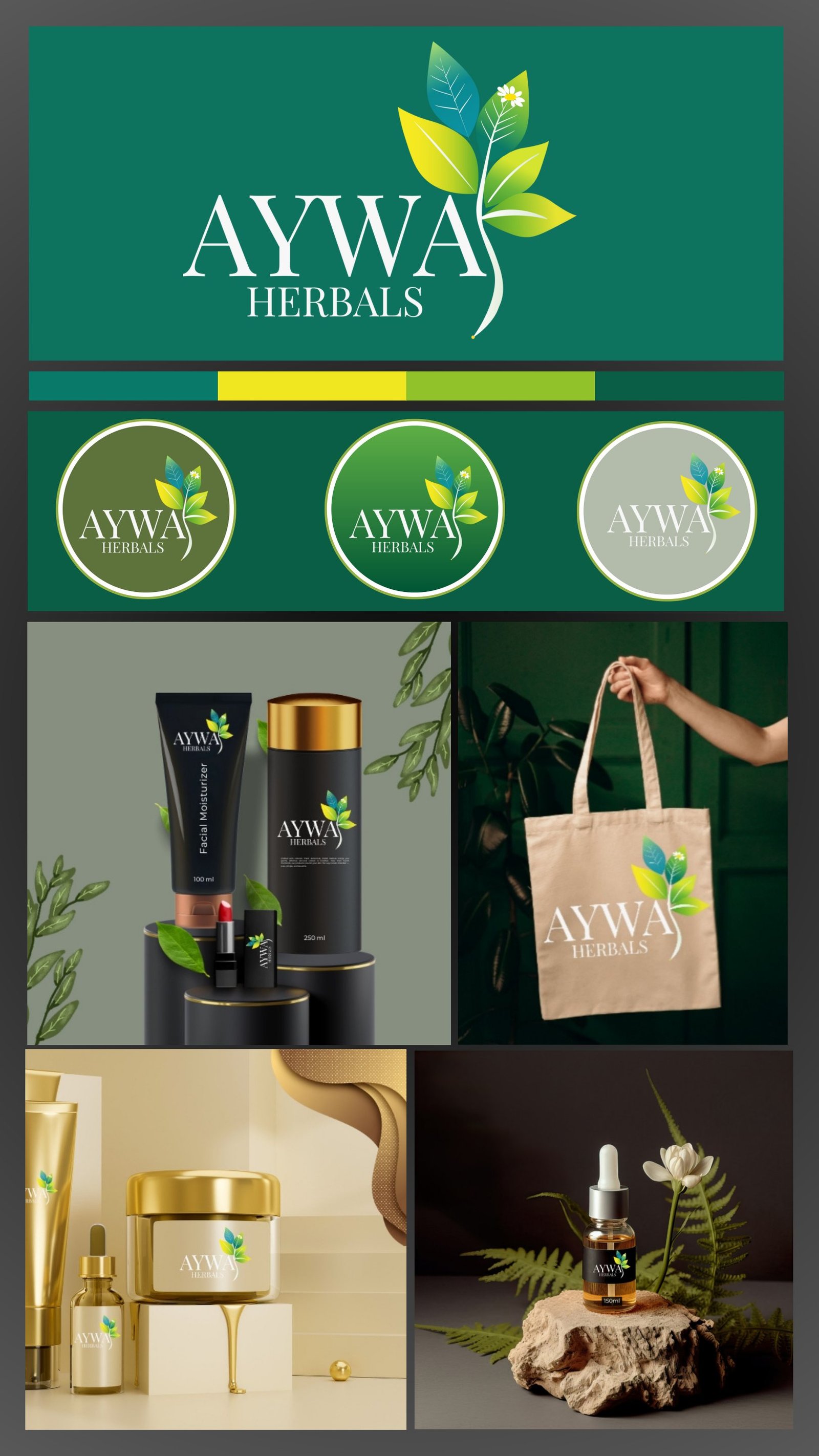 Aywa Herbals brand board dark theme