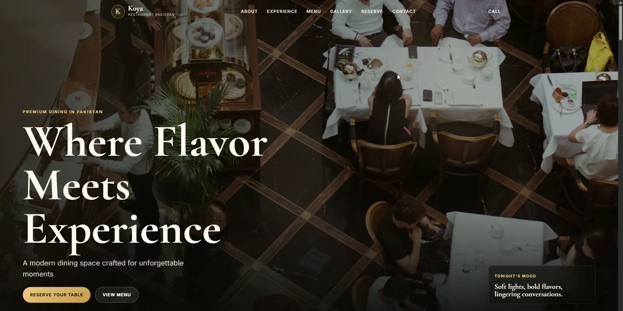 Koya Restaurant website poster